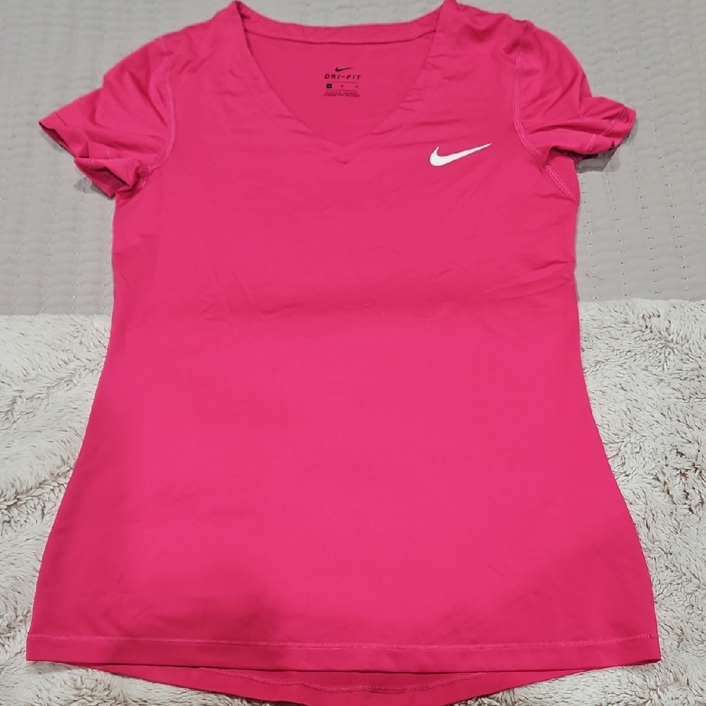 Nike Women's Bright Pink V-Neck Short Sleeve Tee